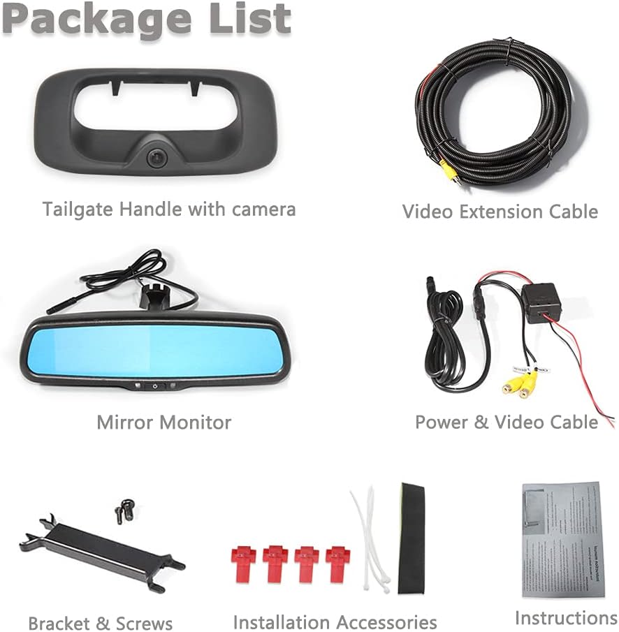 EW-MM02T109KIT Tailgate Handle Backup Camera with 4.3'' Rear View Mirror Monitor Kit