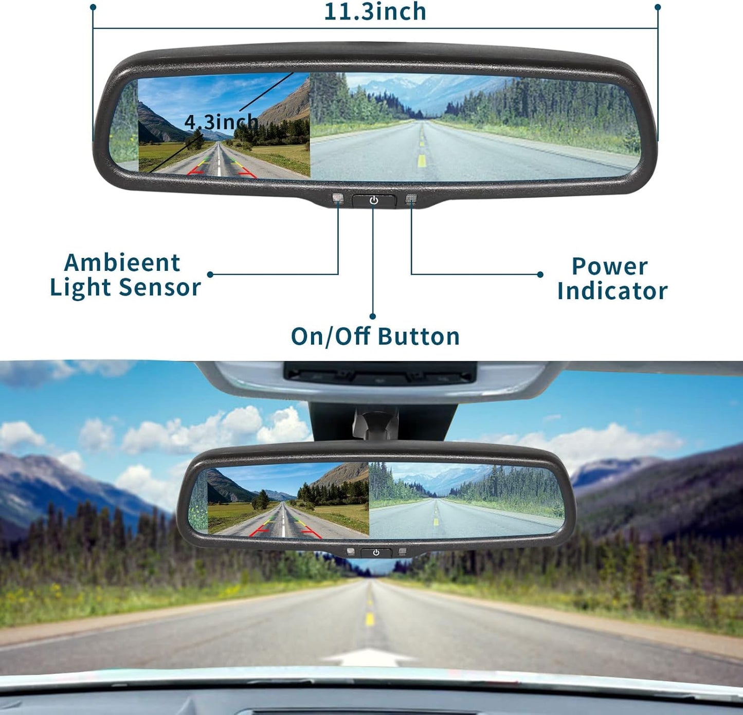 EW-MM02T109KIT Tailgate Handle Backup Camera with 4.3'' Rear View Mirror Monitor Kit