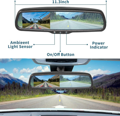 EW-MM02T109KIT Tailgate Handle Backup Camera with 4.3'' Rear View Mirror Monitor Kit