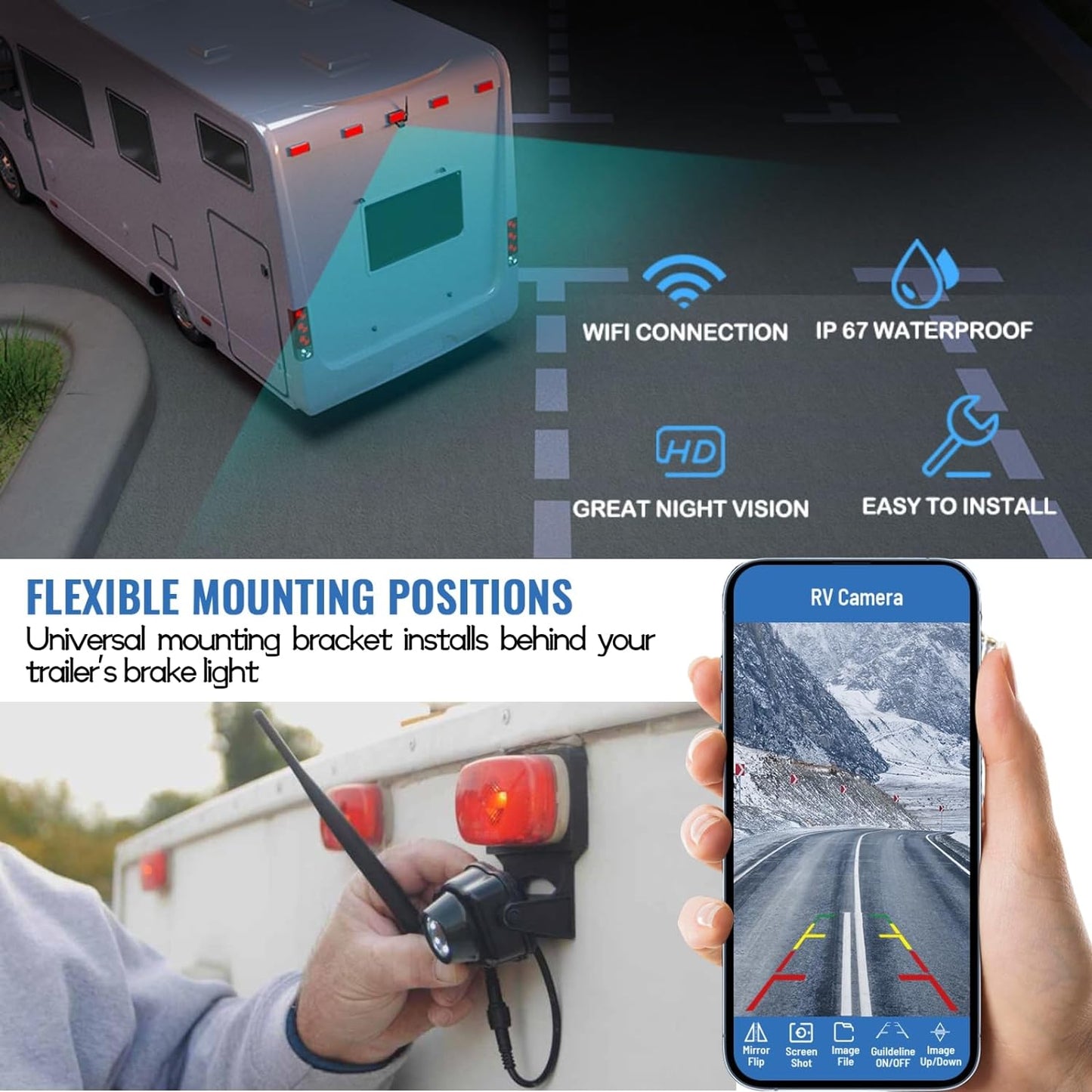 EW-U001 WiFi Wireless RV/Trailer Backup Camera with Mount