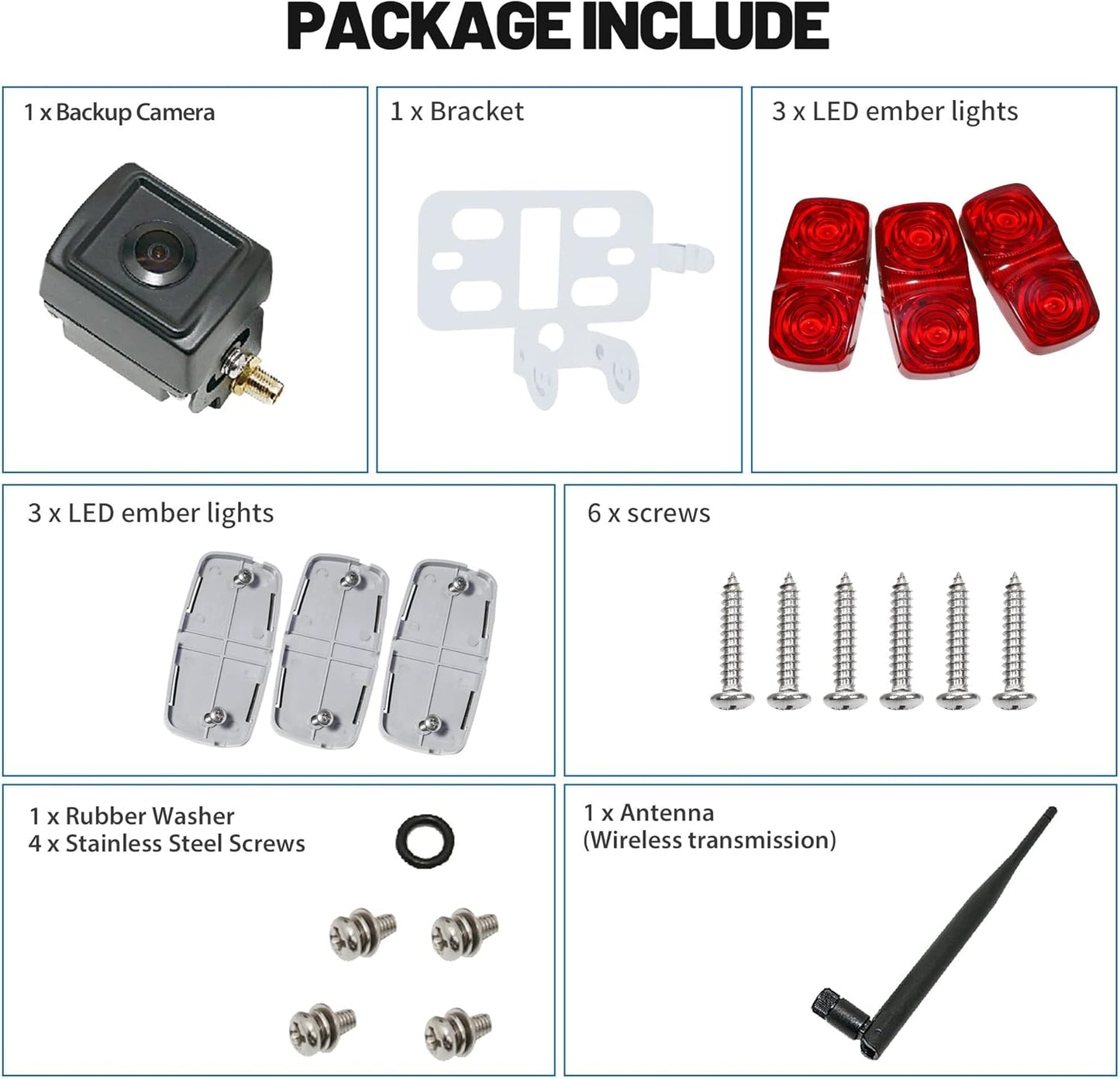 EW-U001R3 Wireless RV Trailer Backup Camera with RED Marker Lights
