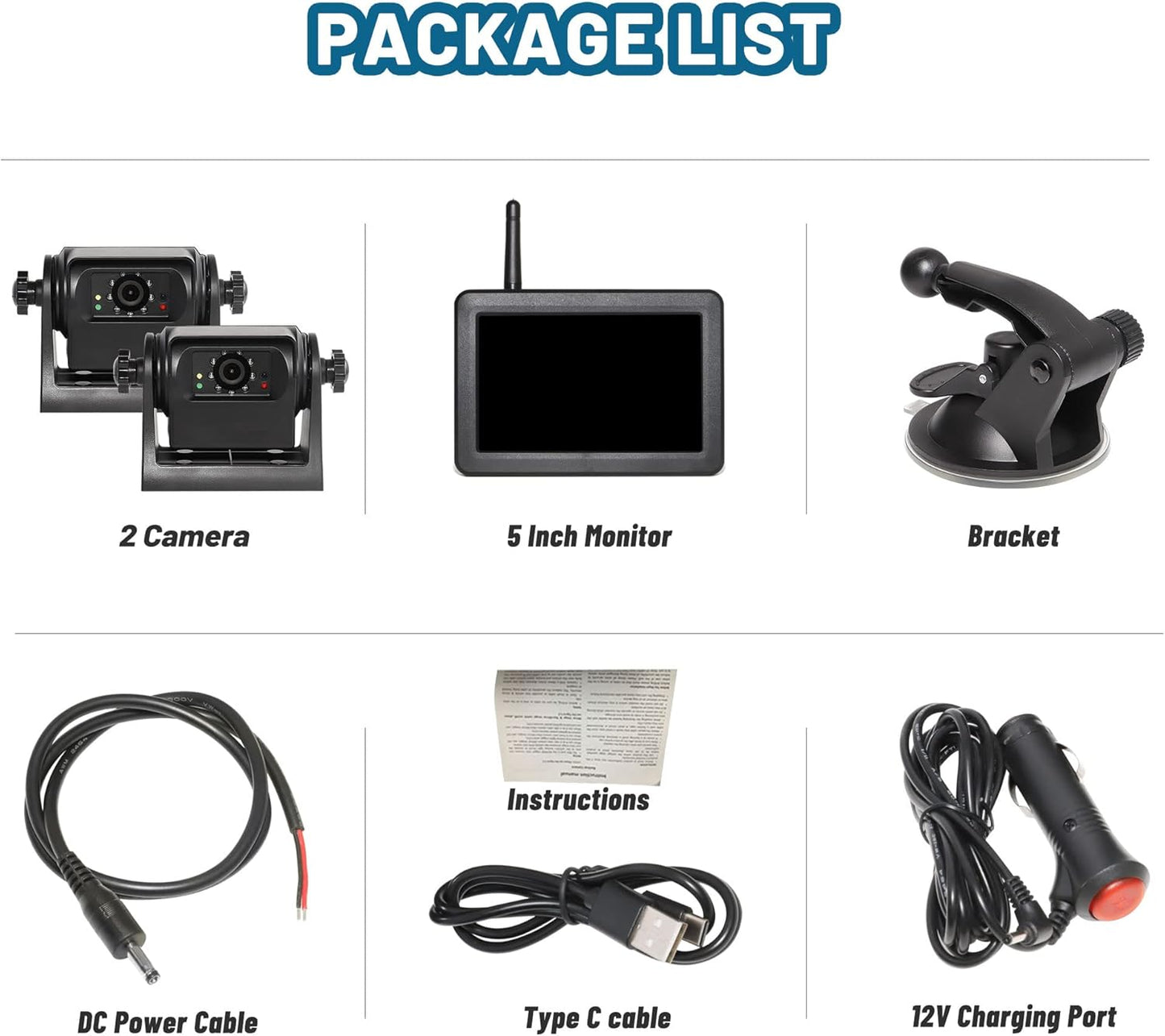 EW-502KIT2 Magnetic Wireless Backup Cameras HD 1080P with 5" Split Screen Monitor