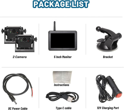 EW-502KIT2 Magnetic Wireless Backup Cameras HD 1080P with 5" Split Screen Monitor