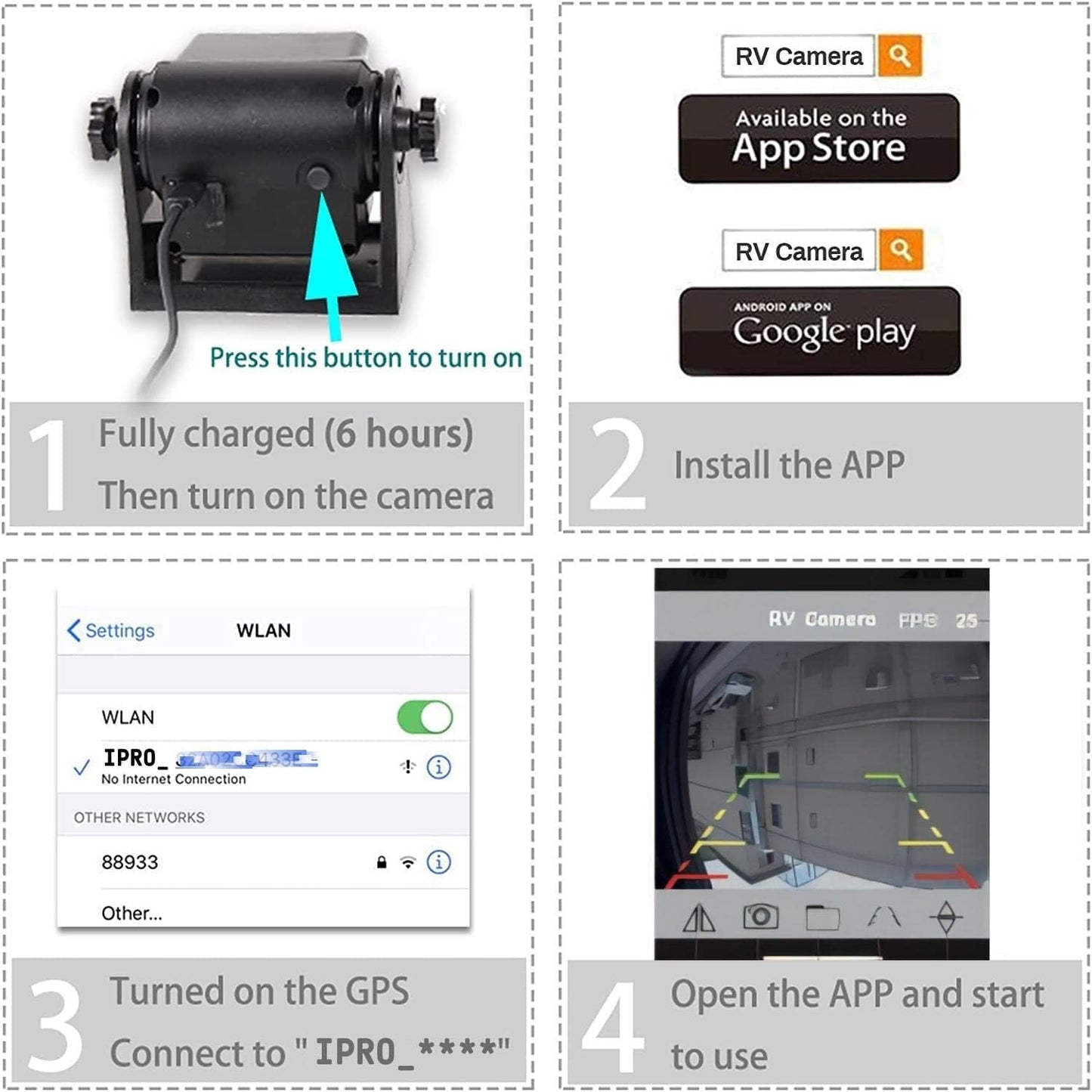 EW-B502APP WiFi Magnetic Hitch Wireless Backup Rear/Front View Camera