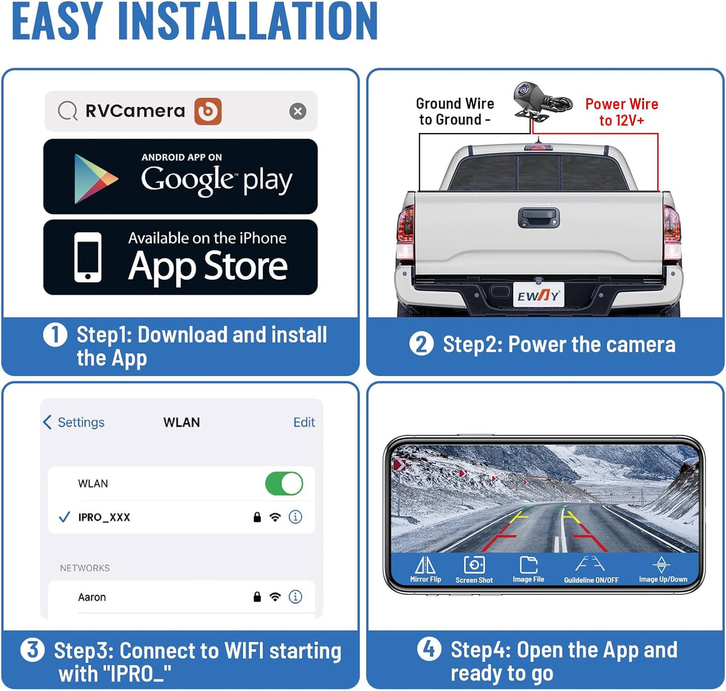 EW-U007 EW-U007 Digital Wireless Backup Camera Phone Tablet Monitor for iPhone Android