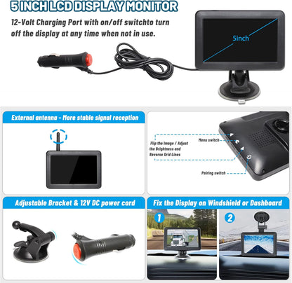 EW-502KIT2 Magnetic Wireless Backup Cameras HD 1080P with 5" Split Screen Monitor