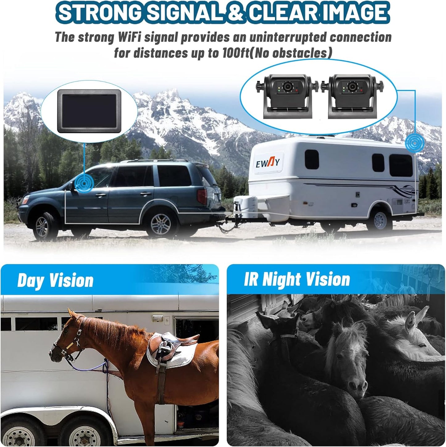 EW-502KIT2 Magnetic Wireless Backup Cameras HD 1080P with 5" Split Screen Monitor